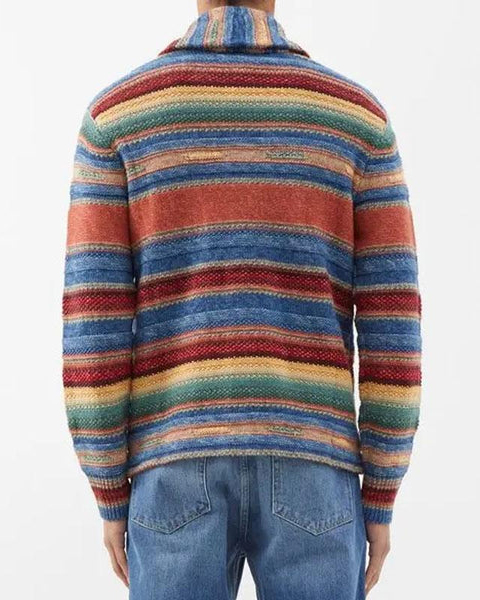 Men's Casual Striped Printed Long Sleeve Knitted Sweater Jacket