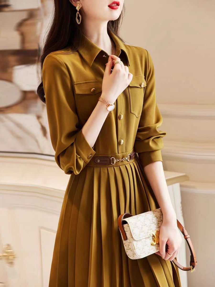 Lapel Loose Long Sleeve Elegant Dress