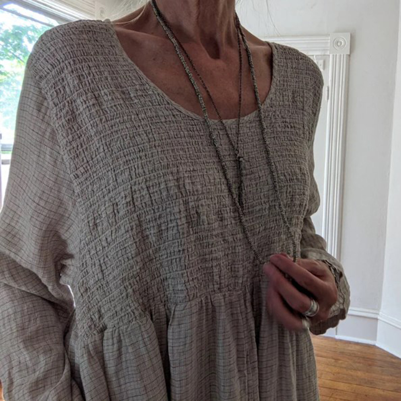 Solid Color Comfortable Casual Pleated Design Patchwork Long Sleeved Maxi Dress