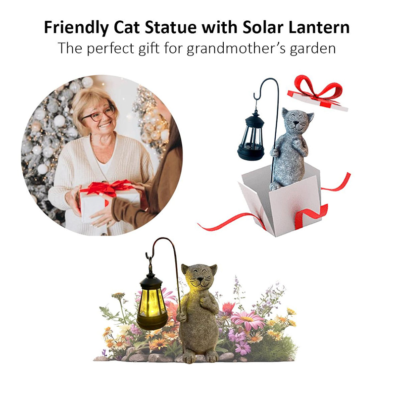 Cat Garden Statue with Lantern