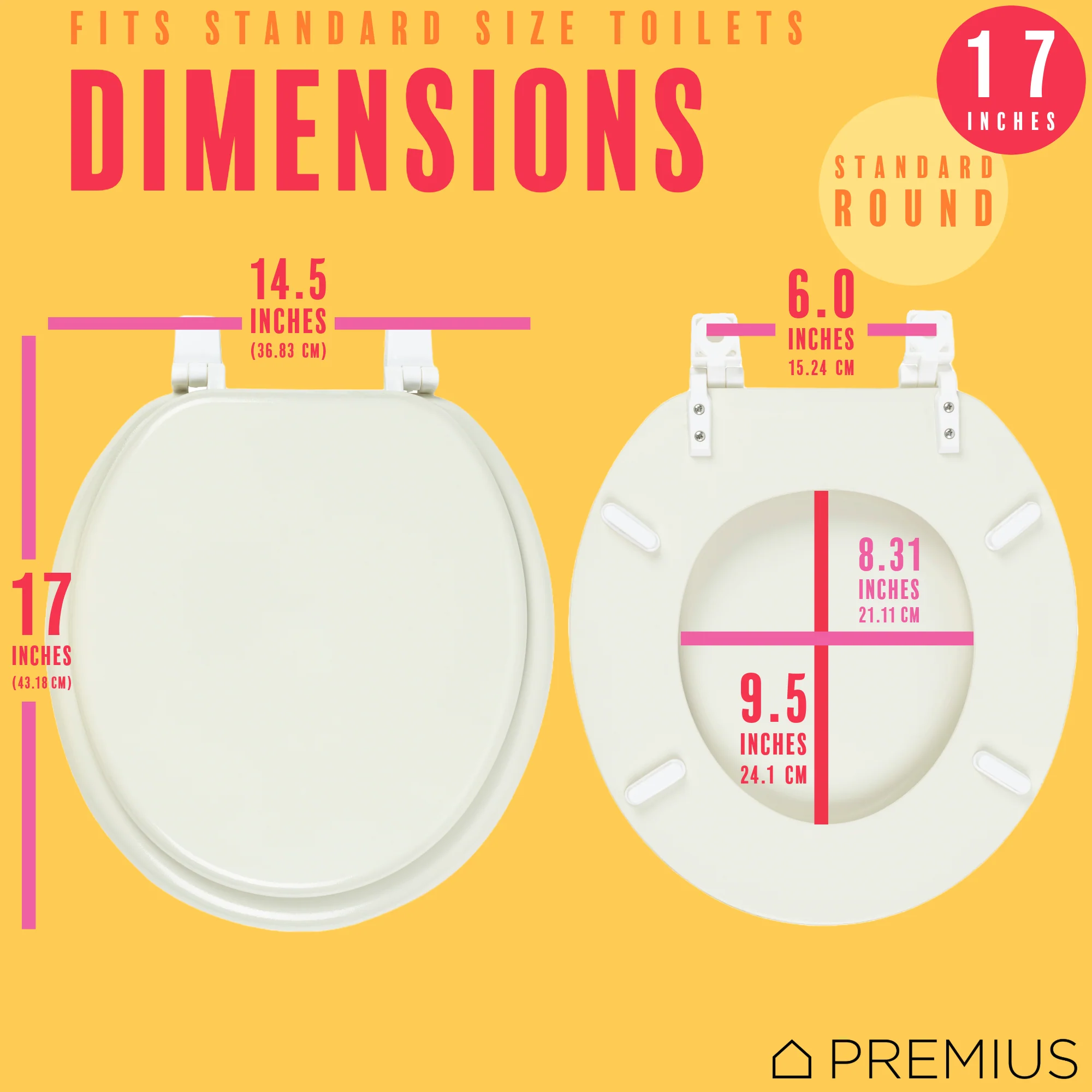 PREMIUS Wood Toilet Seat, Standard Round, 17 Inches