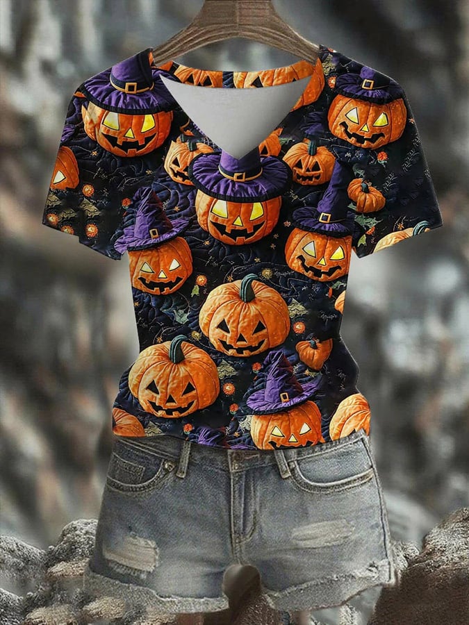 🔥Buy 3 Get 10% Off🔥Women's Casual Halloween Pumpkin Print T-Shirt