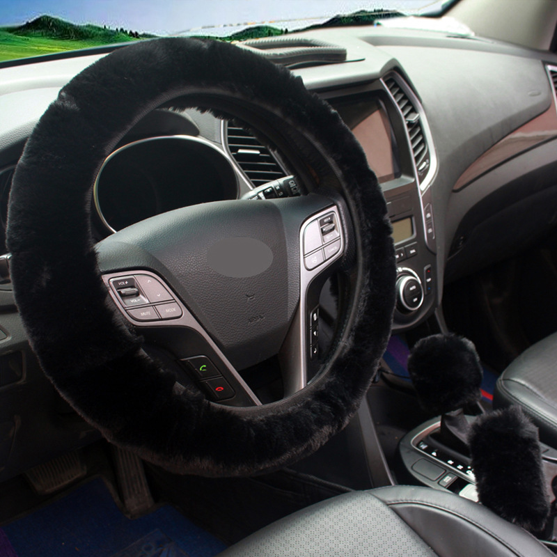 🚗🚗Winter warm plush car steering wheel three-piece set