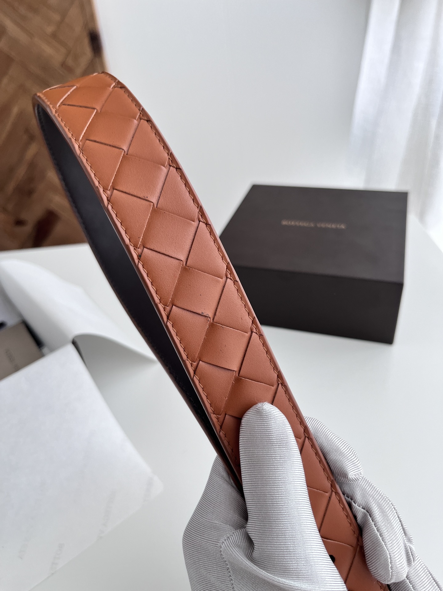 Bottega Veneta intreccio woven cowhide double-sided belt 3.5cm wide
