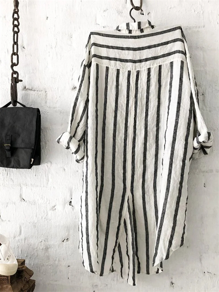 Classic Striped Pinched Button Up Tunic