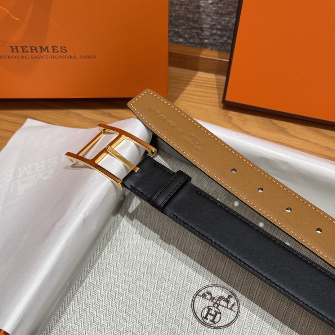Hermès Top Grain Leather Double-Sided Pin Buckle Belt 3.2cm Width