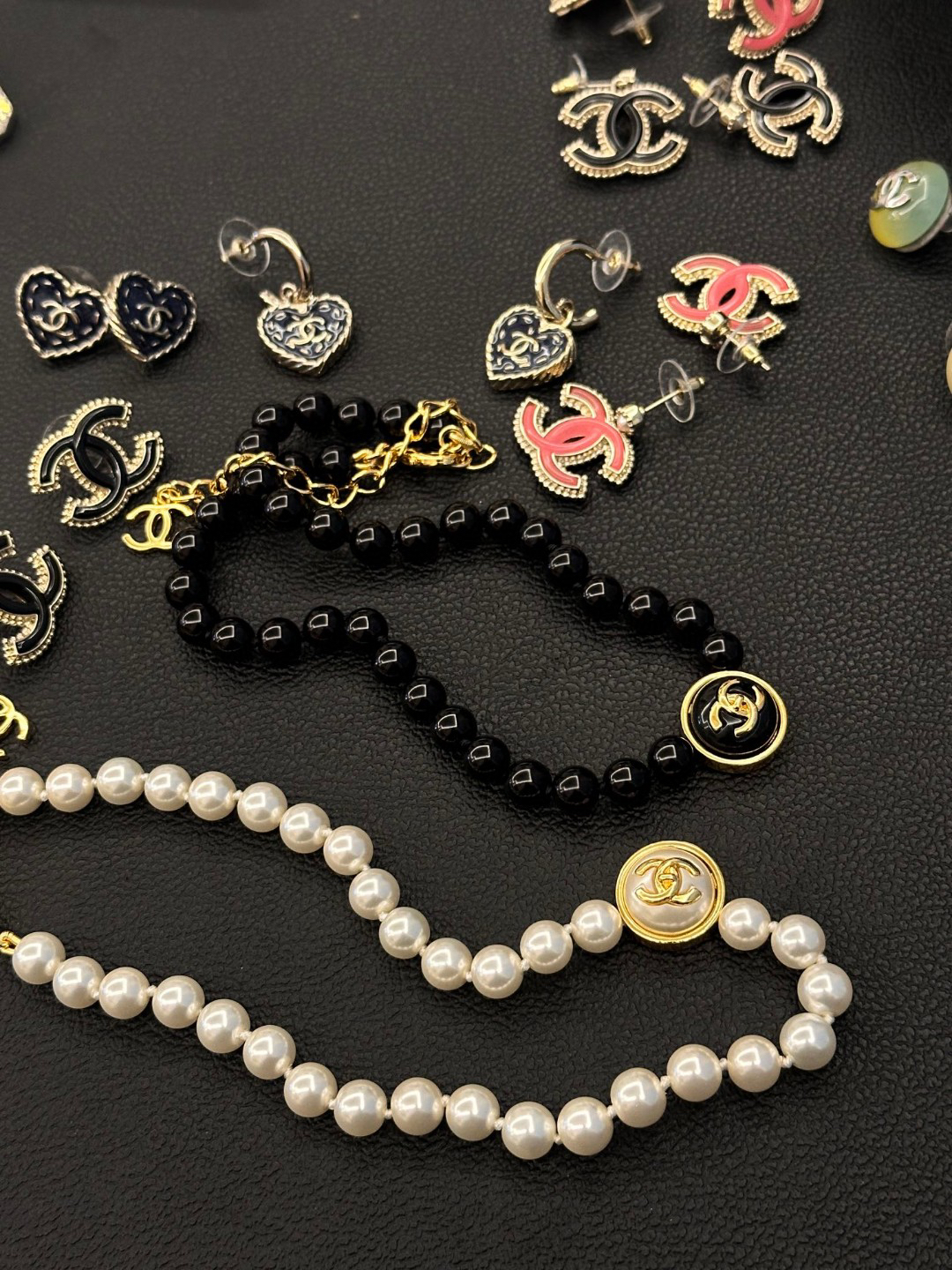 Chanel Pearl Double C Necklace Black and White