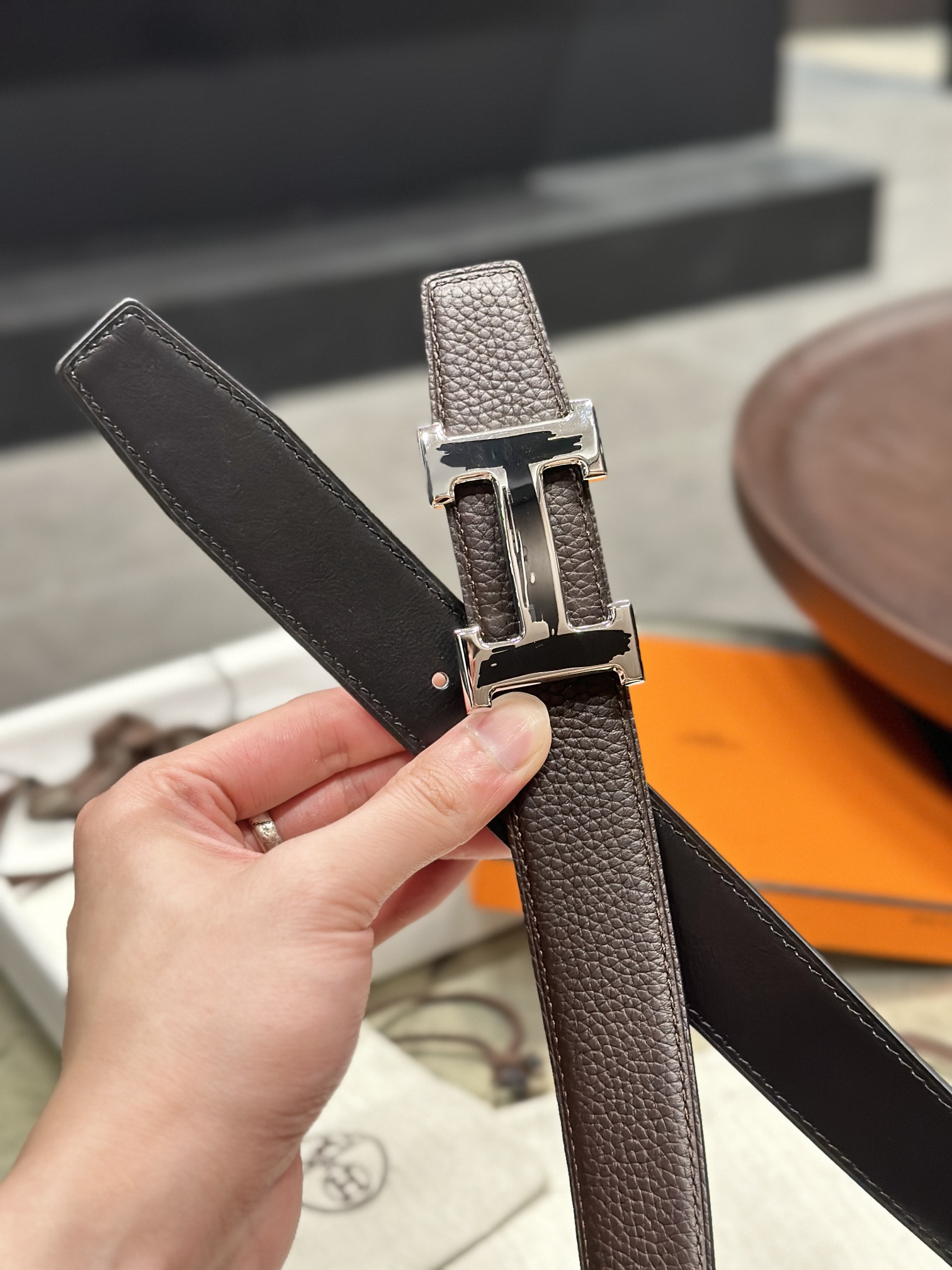 Hermès epsom double-faced calfskin belt 3.2CM wide