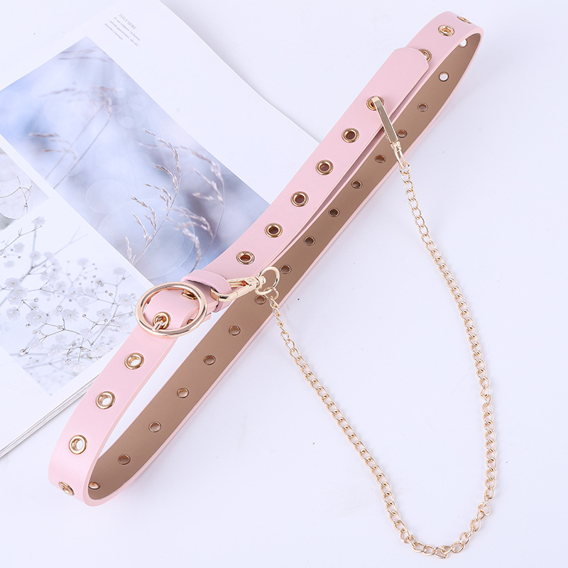Fashion round buckle belt female full hole hollow decorative gas eye belt with casual casual chain pants  Tape