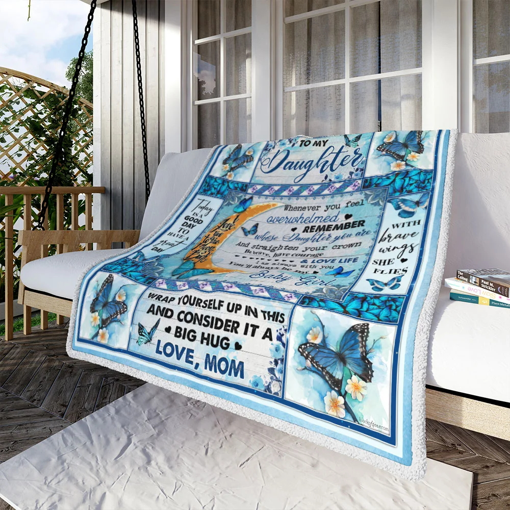 Mom To Daughter, With Brave Wings She Flies, Butterfly Sofa Throw Blanket