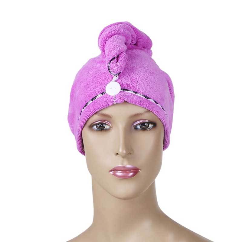 Rapid Drying Hair Towel Microfiber Anti-Frizz Turban with Button 28 x 65cm