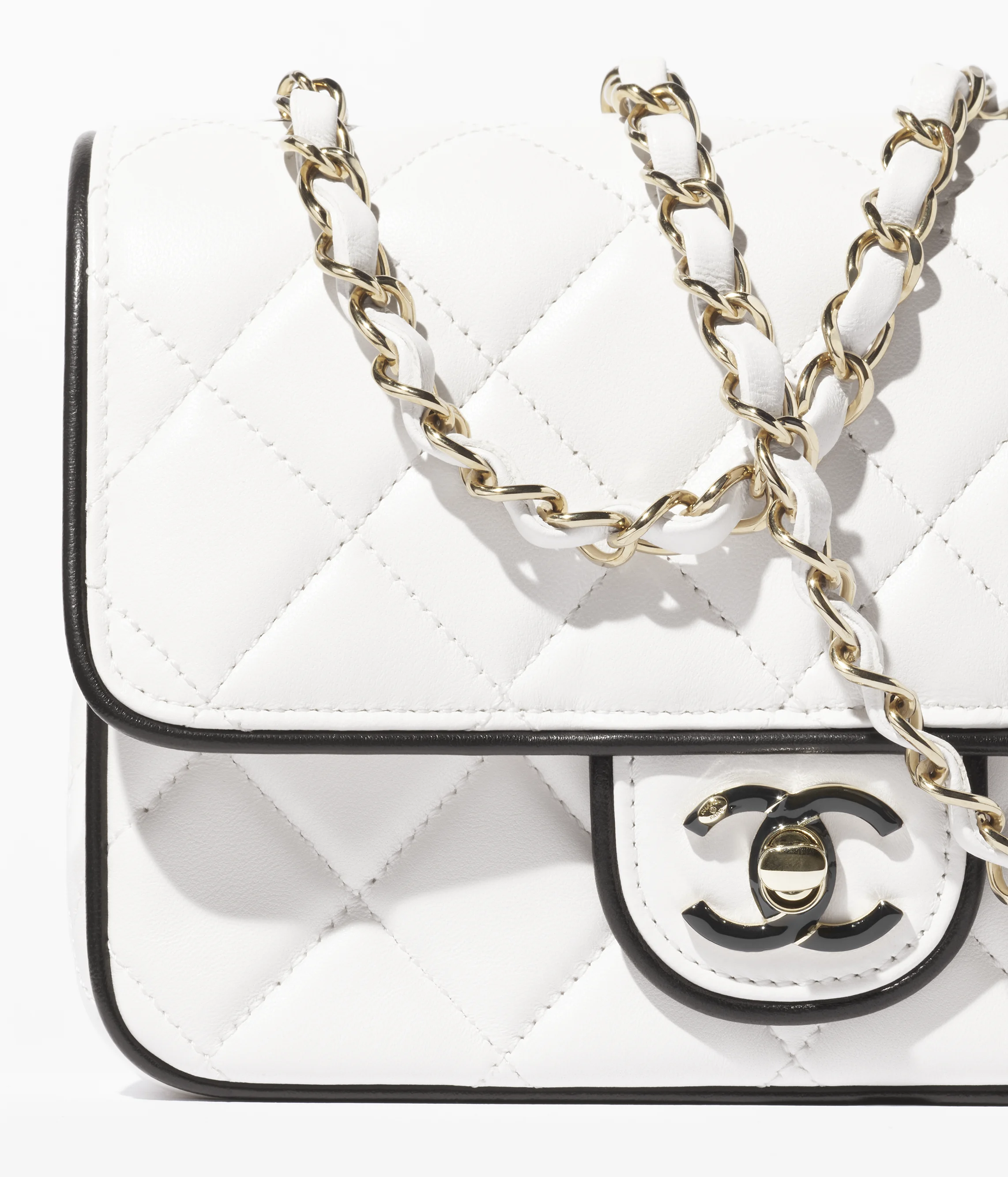 Chanel Mini Flap Bag Lambskin & Gold-Tone Metal White & Black AS5151-B19381-NAFJQ