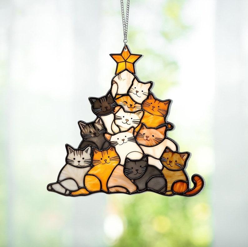 😻Cat Christmas Tree Suncatcher Ornament