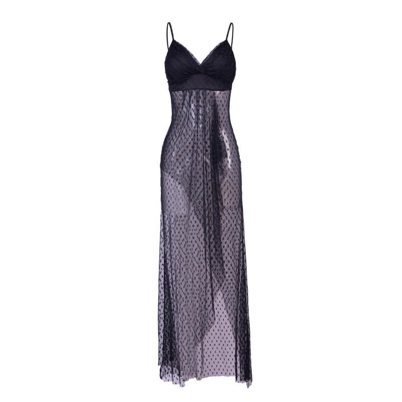 Deep V-neck Heart Lace See-through Slip Dress