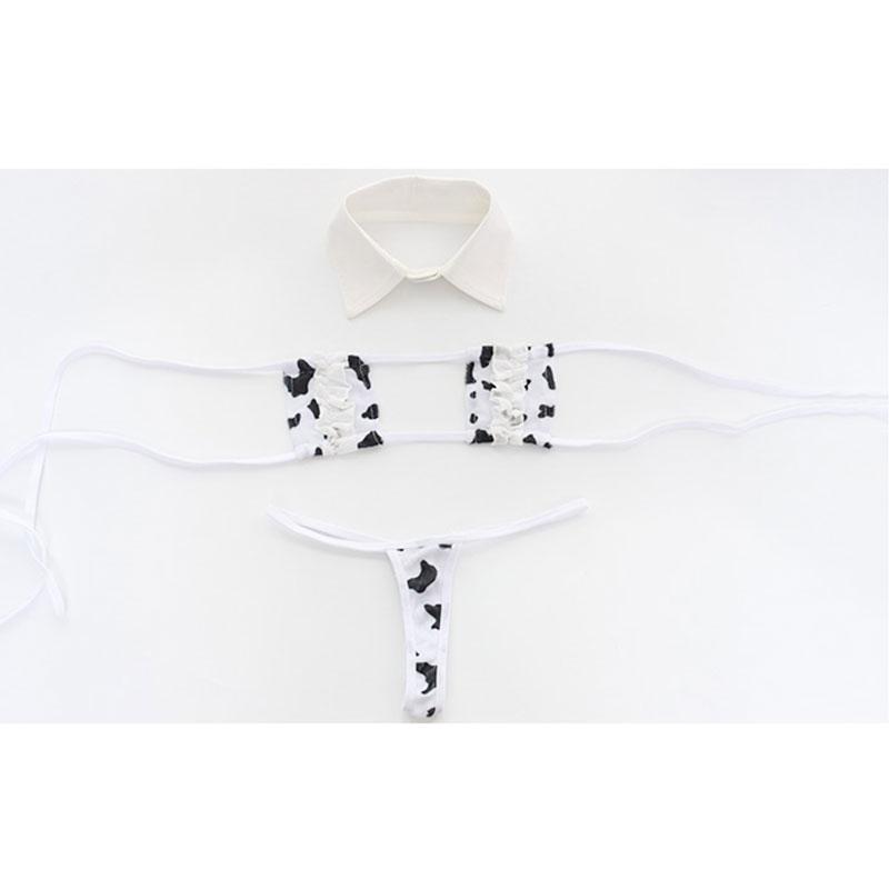 Cute Cow Bow Ruffle Headband Lingerie Set
