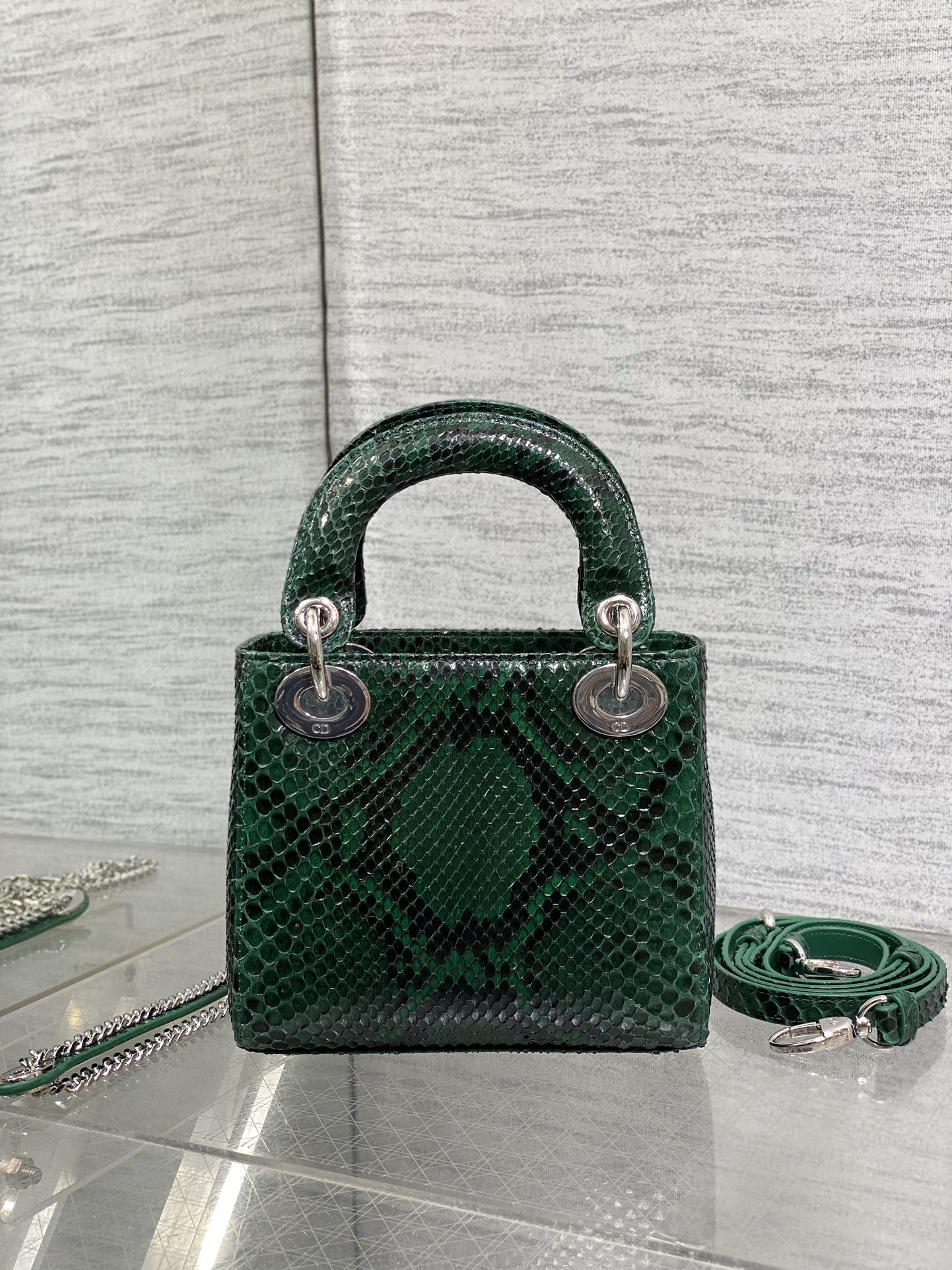 Dior Lady three-grid rare snakeskin Princess Diana bag