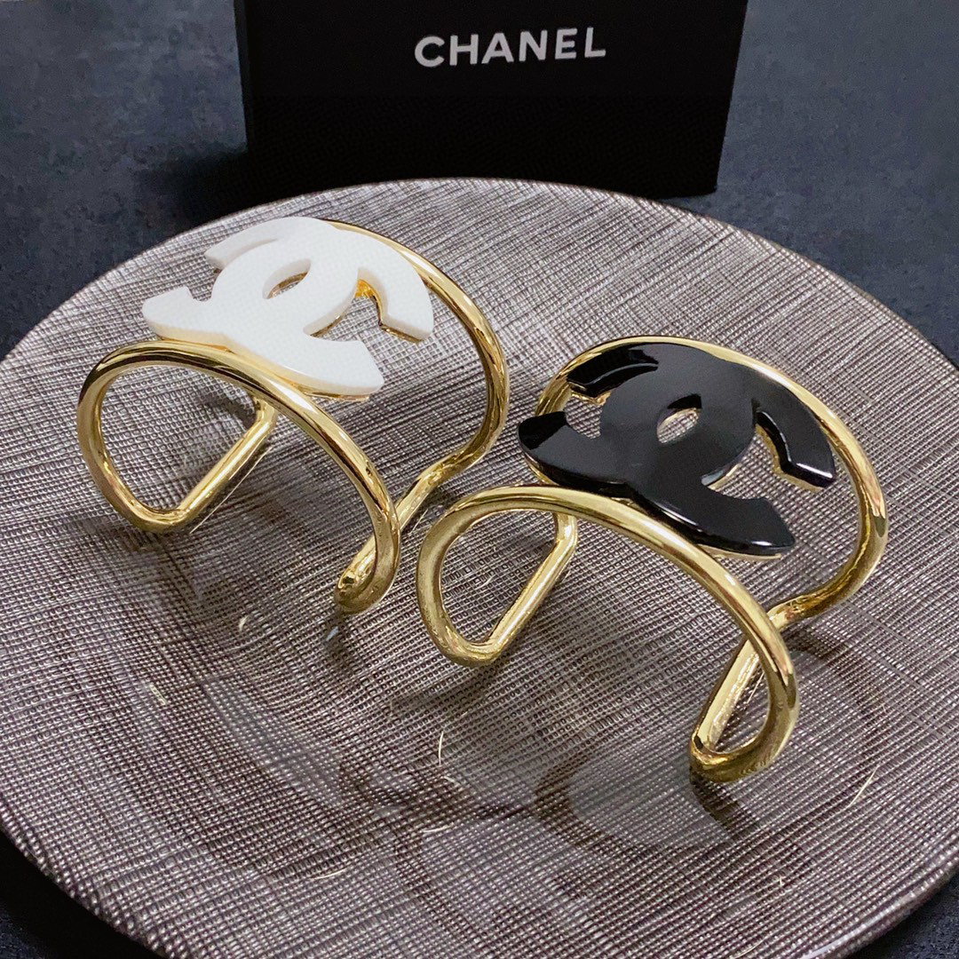 Chanel logo black and white open bracelet