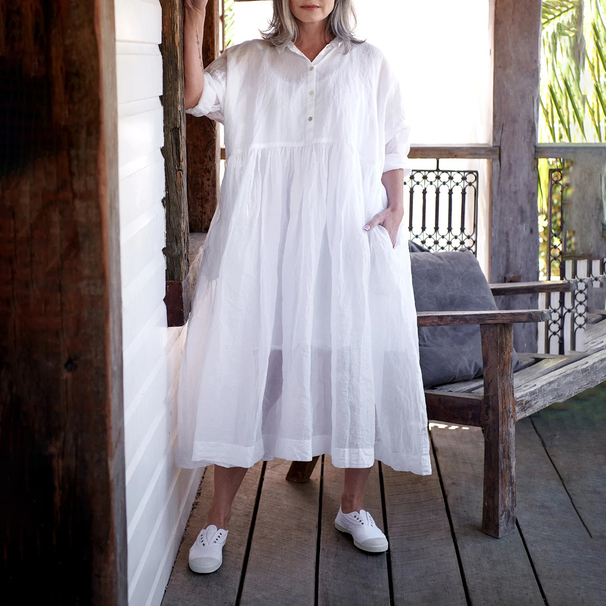 Solid Comfortable Casual Button V-Neck Long Sleeve Midi Dress