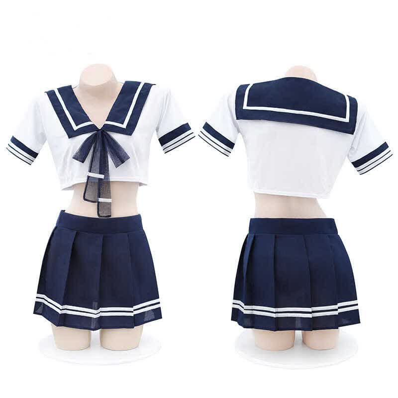 Uniform School Sailor Collar Bow Stripe Lingerie Skirt Set