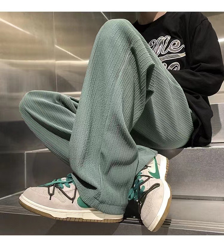 Loose-fitting ice silk pants Vertical sense large size Wide legs straight barrel
