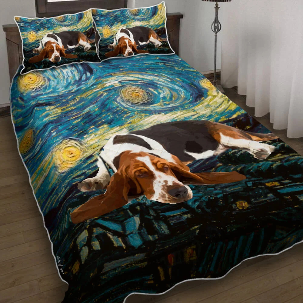 Basset Hound Starry Night Quilt Bed Set