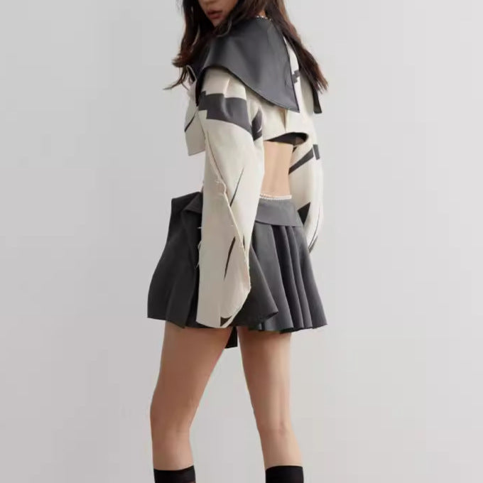 Personalized Heavy Industry Design Short Coat for Women with PU Stitching and Temperament Style