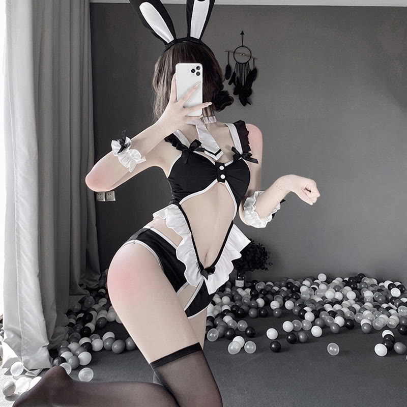 Cosplay Bunny Flounce Hollow Out Lingerie Set