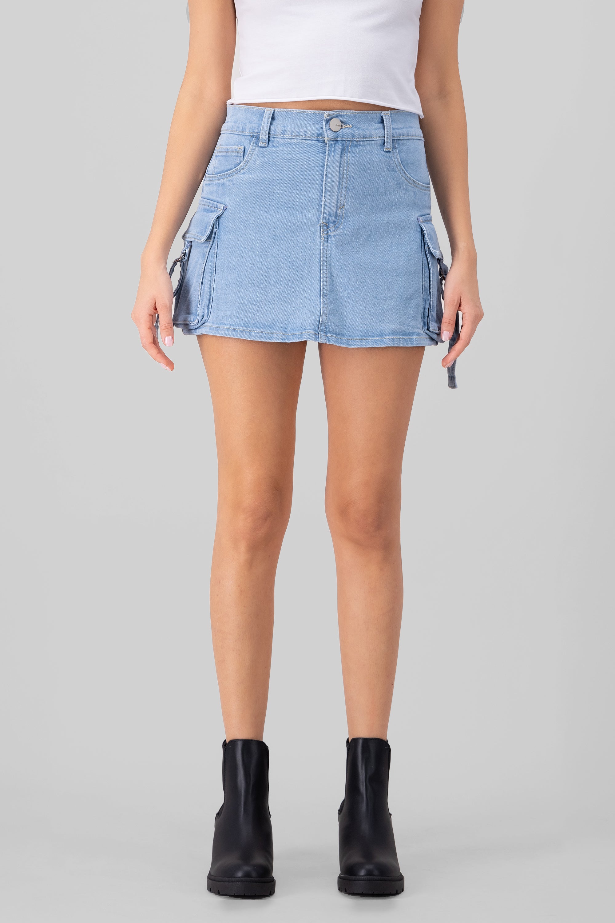 Denim Cargo Mini Skirt
