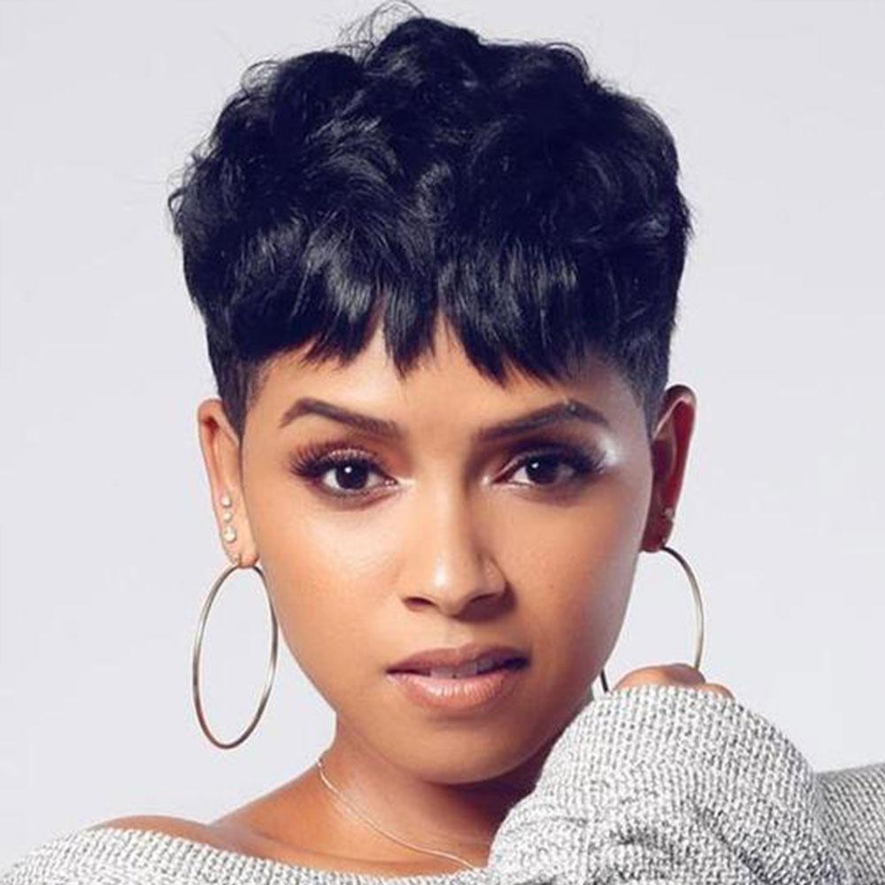 Luna 034 Classic Fluffy Short Pixie Hair Wig with Bangs for Women