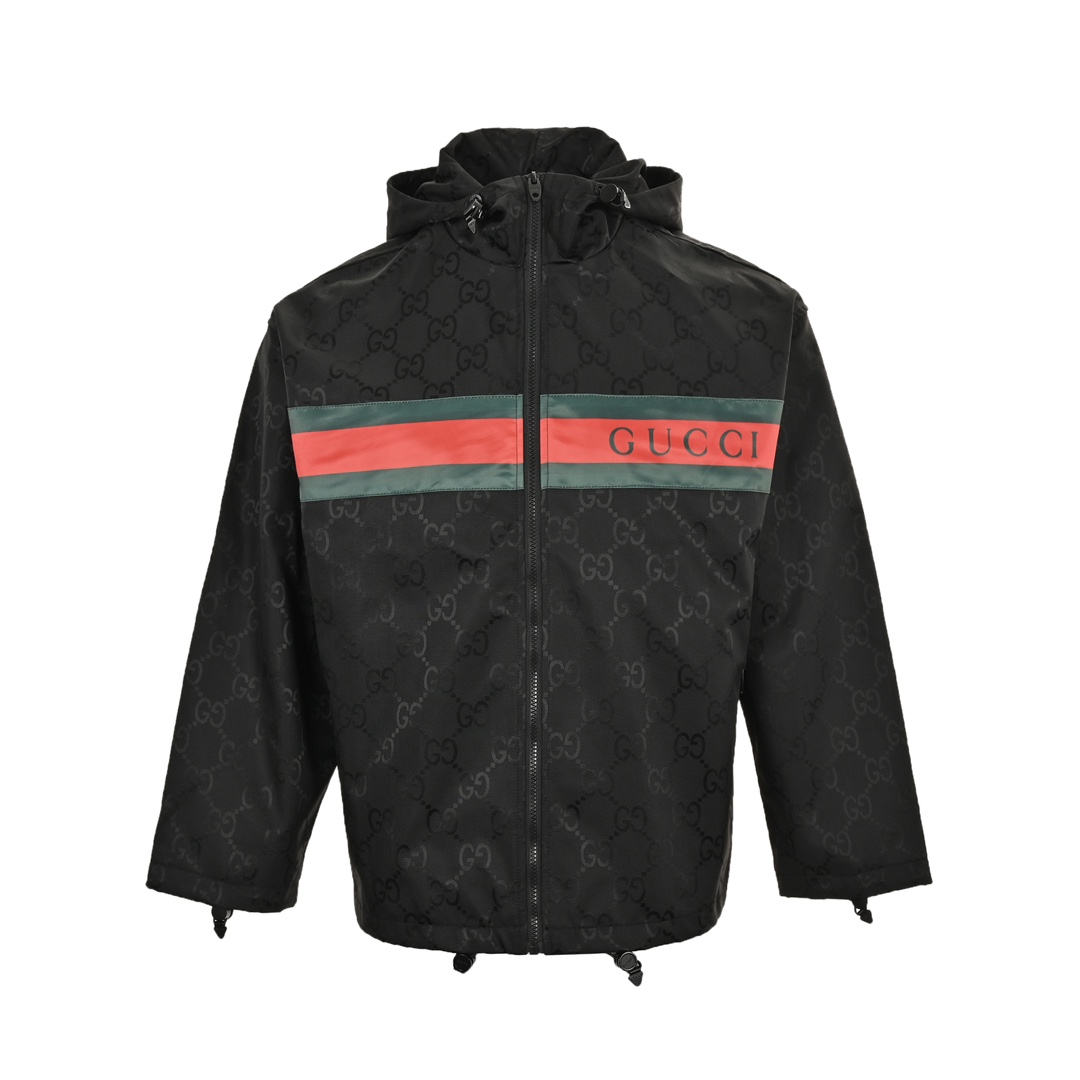 Gucci 24Fw red and green ribbon pattern trench coat