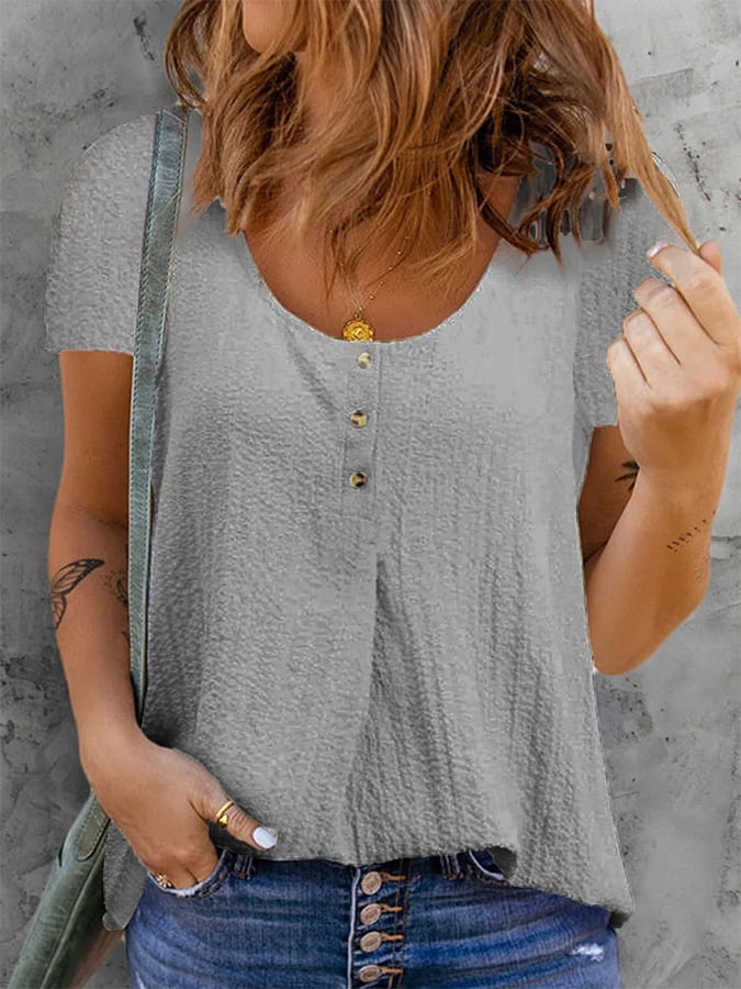Women's Casual Pure Color Button-Embellished Cotton Shirt
