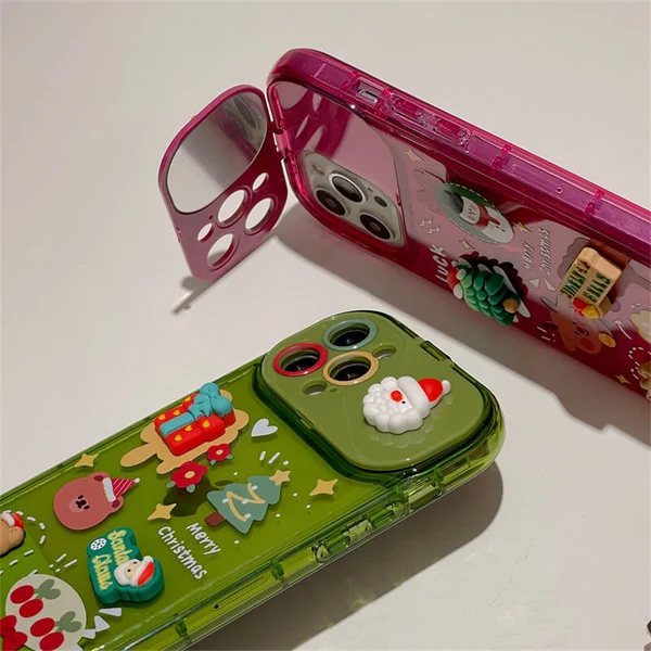 Christmas Three-Dimensional Doll Pendant Flip Mirror Phone Case