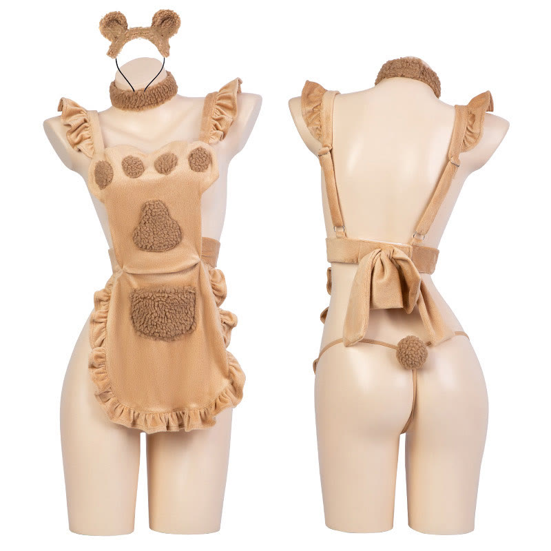Sexy Bear Bow Backless Lingerie Set