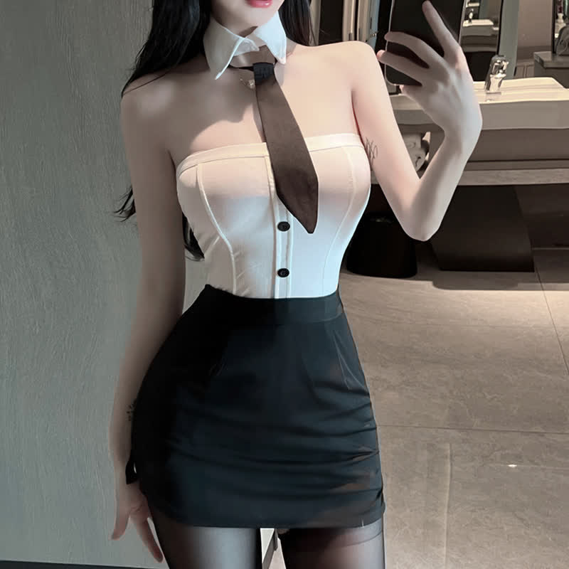 Strapless OL Uniform Lingerie Stockings Set