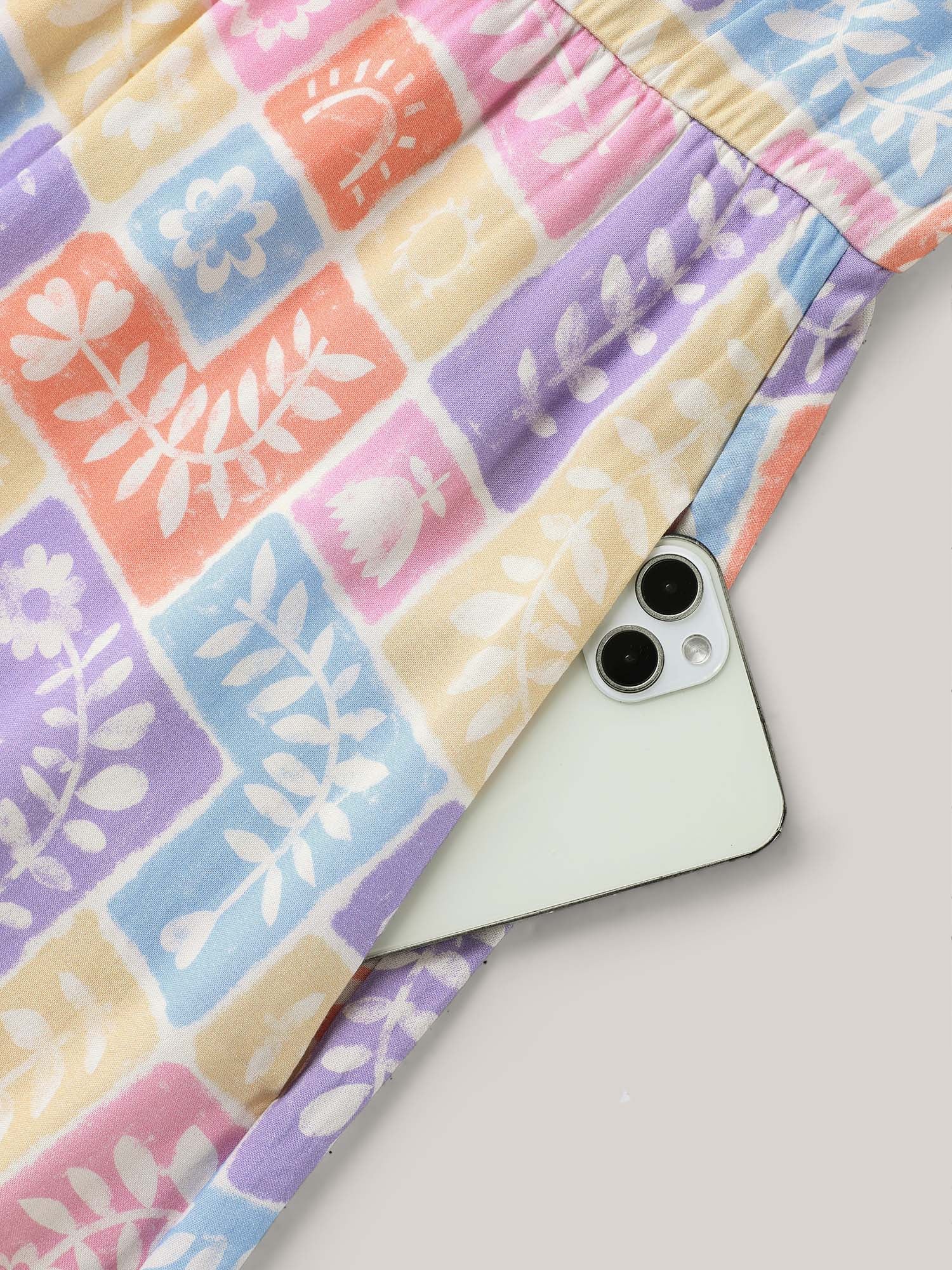 Rayon Floral Collage Stretchy Waist Midi Dress