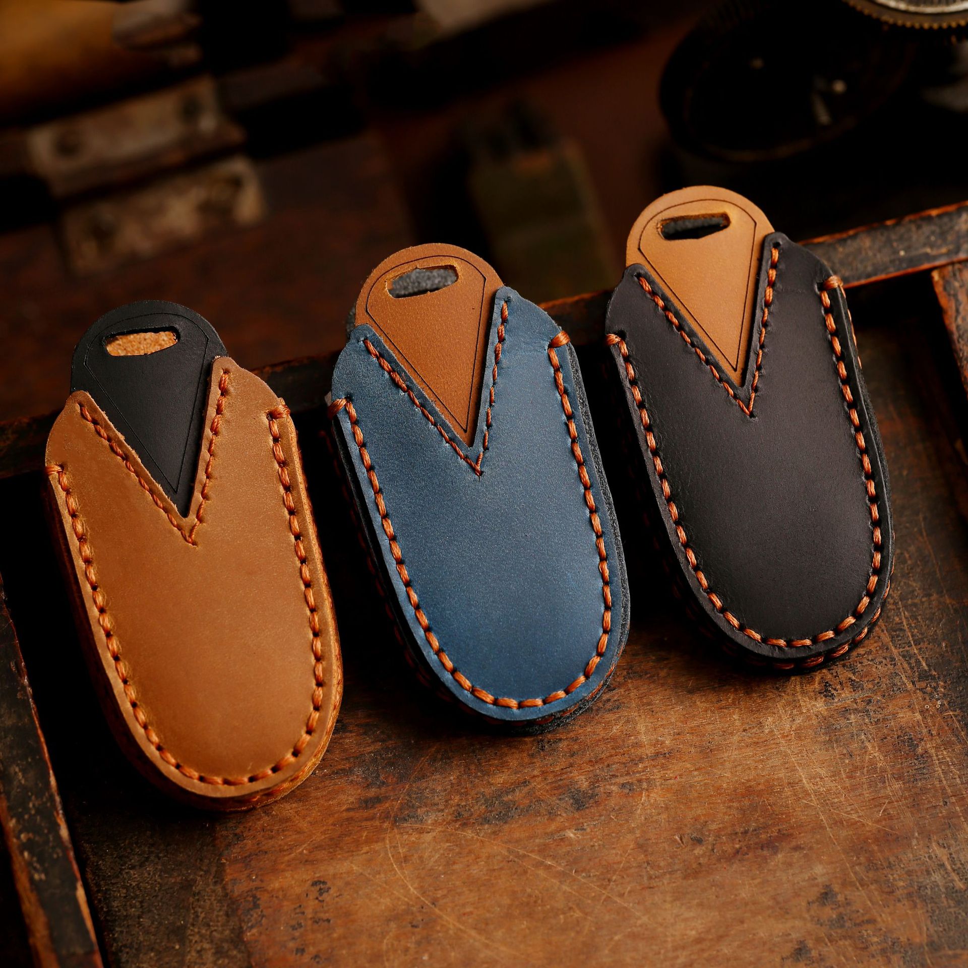 Buttons Genuine Leather Car Key