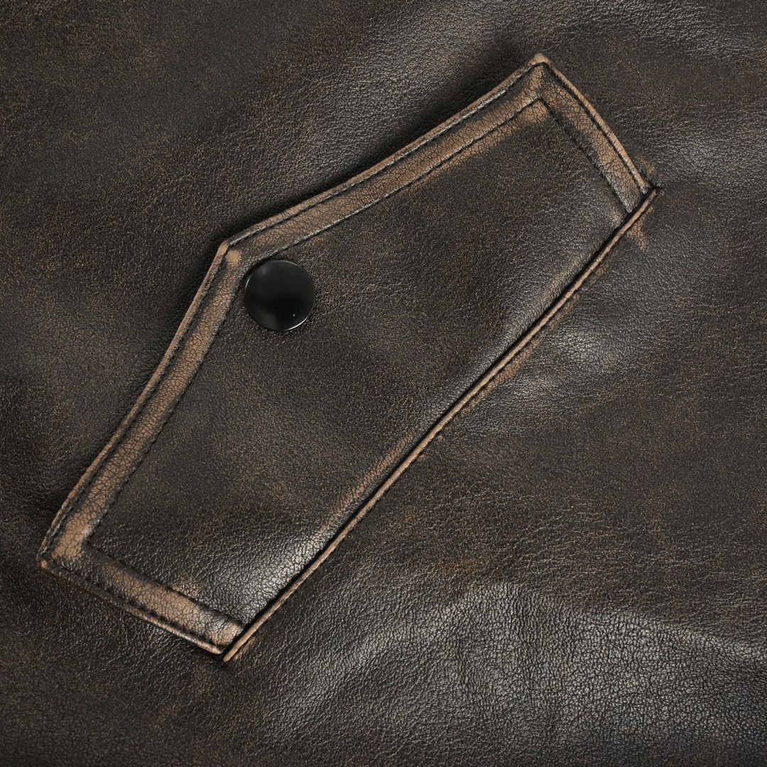 Prada 24Fw distressed leather jacket with triangle logo on back