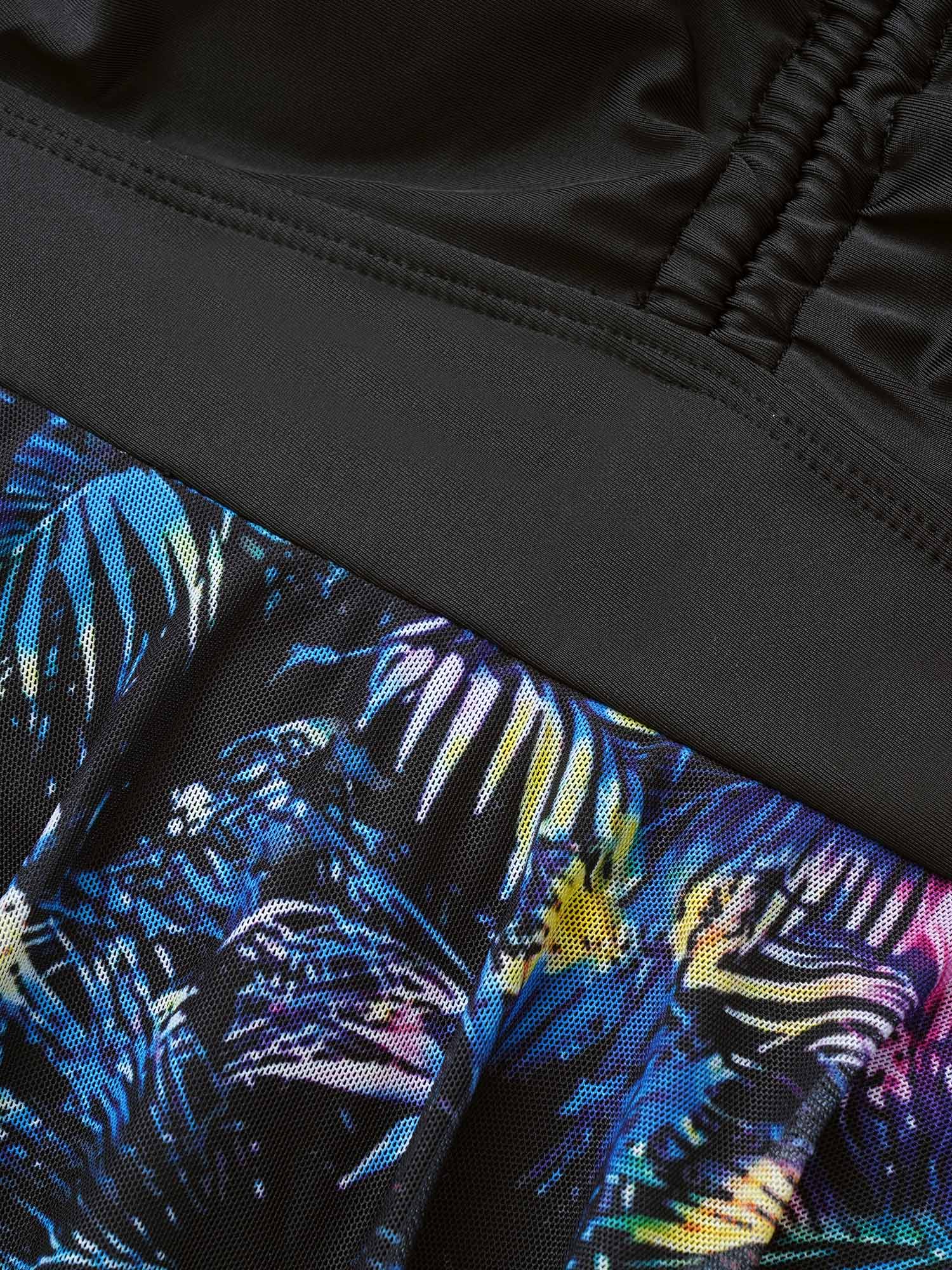 Tropical Ruched Ties Hanky Hem Crisscross Swim Dress