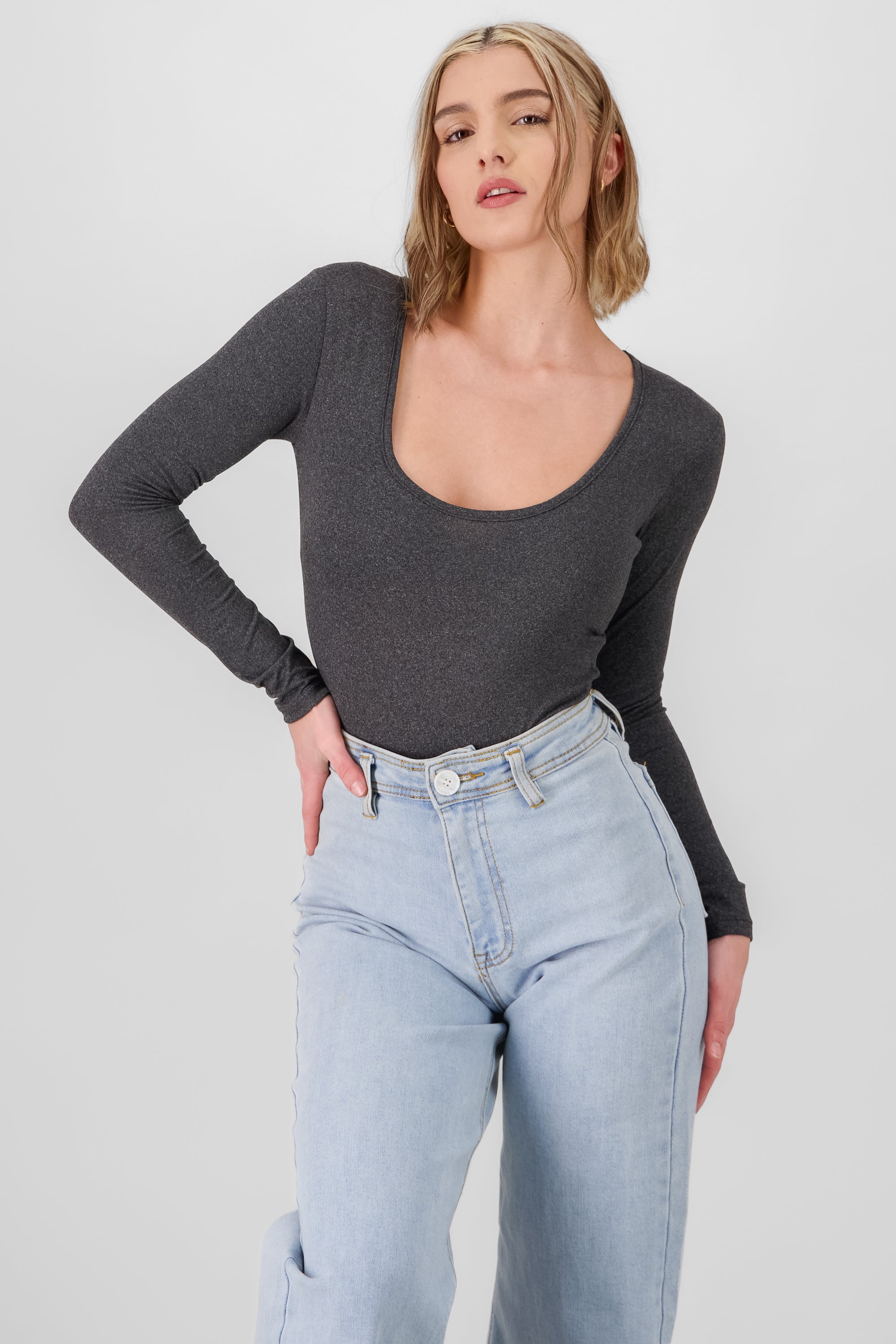 Square neck long sleeved bodysuit