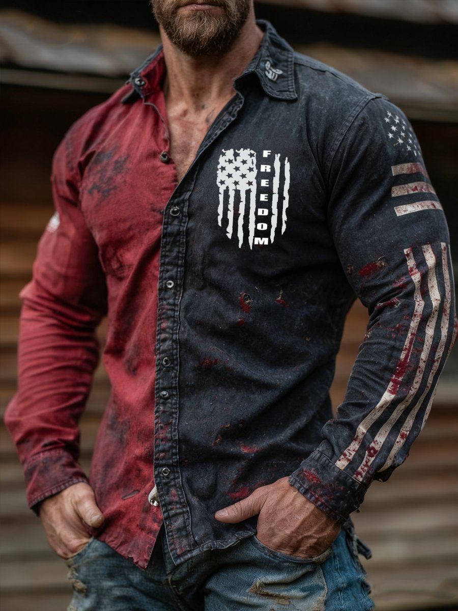 Men's Western Vintage FREEDOM Charlie Kirk Print Long Sleeve Shirt