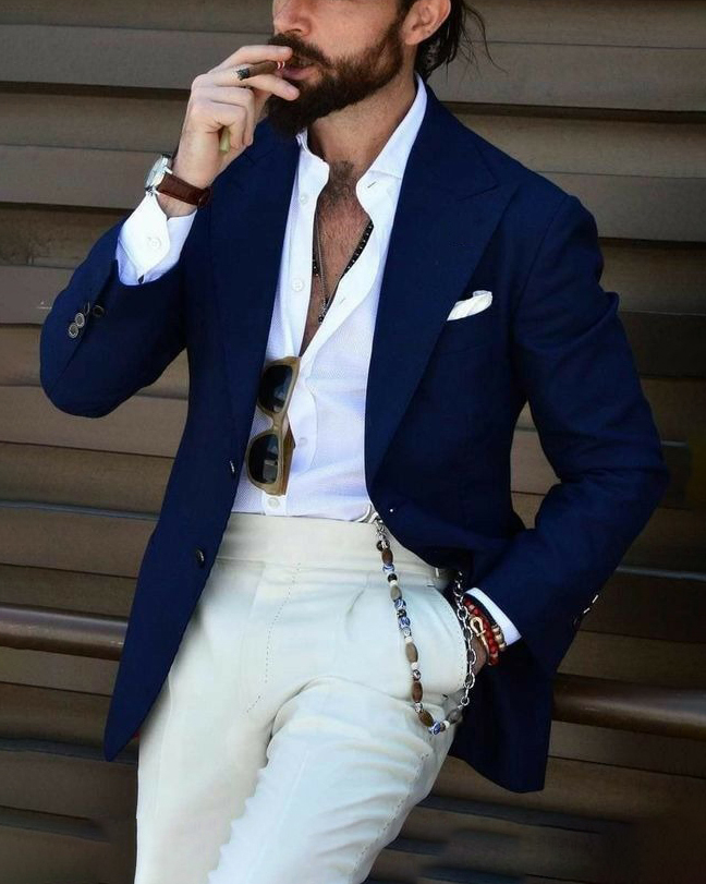 Men's Casual Solid Color Dark Blue Western Long Sleeve Jacket Blazer