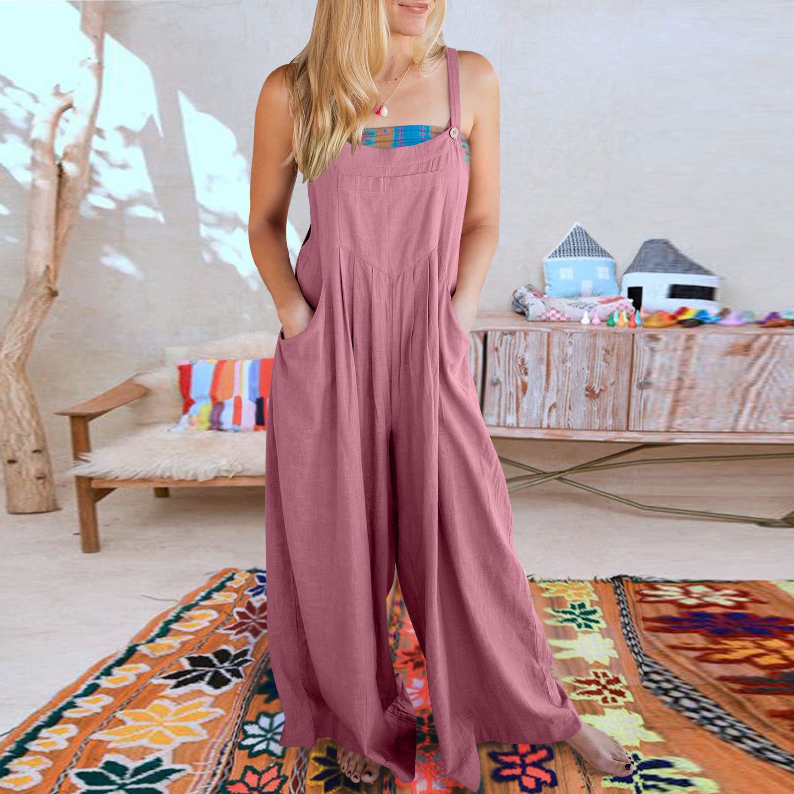 Spring Hot Sale🔥Women's Sleeveless Wide Leg Jumpsuit with Pockets   (Buy 2 Free Shipping)