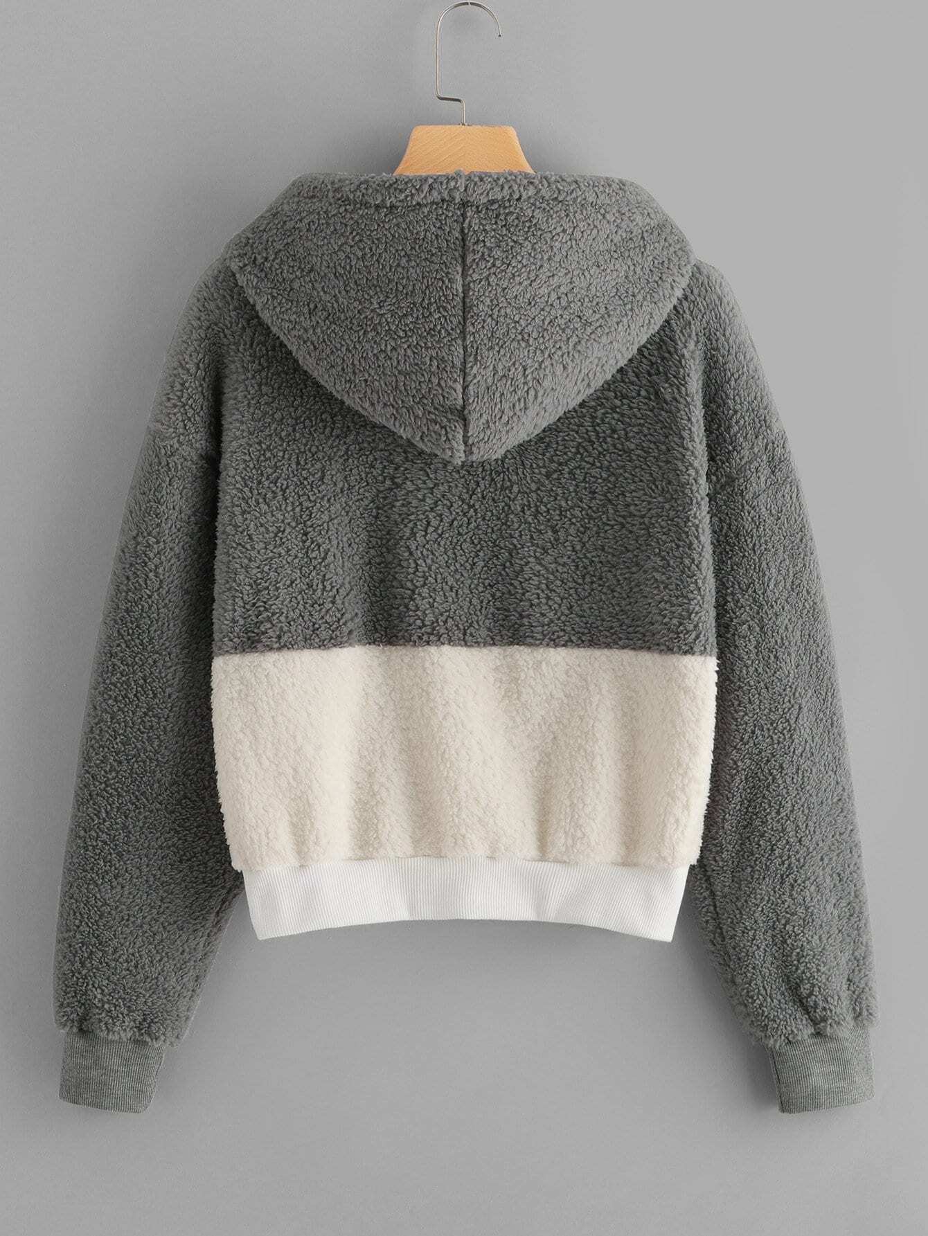 Color-Block Hooded Teddy Sweatshirt