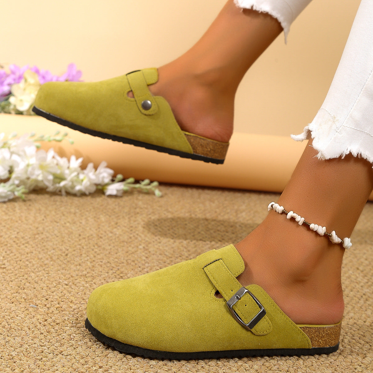 Retro Square Toe Women's Slippers with Thick Soles