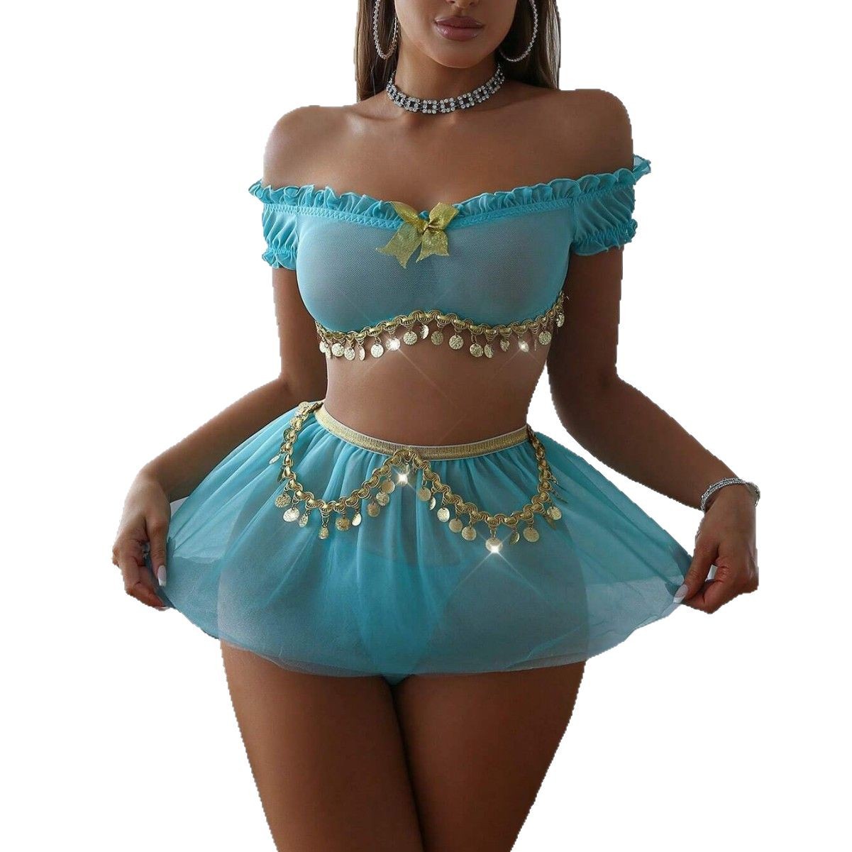 Sequined mesh sexy two-piece lingerie set, plus size lingerie set