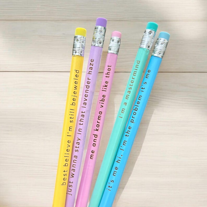 Set of 5 pastel laser engraved Swiftie pencils