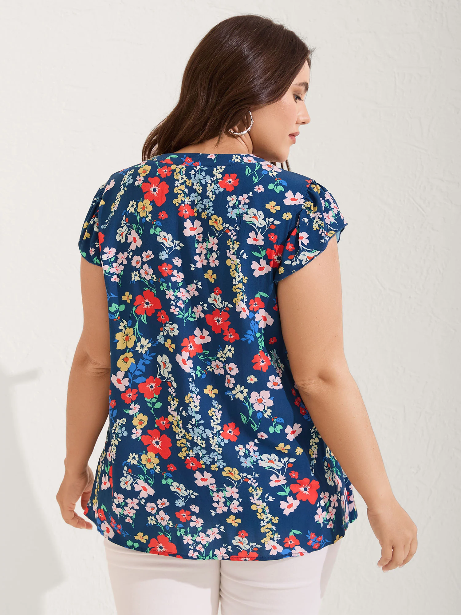 Rayon Playful Floral Shirred Blouse