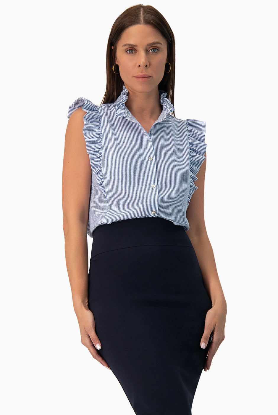 Blusa rayada de botones frontales