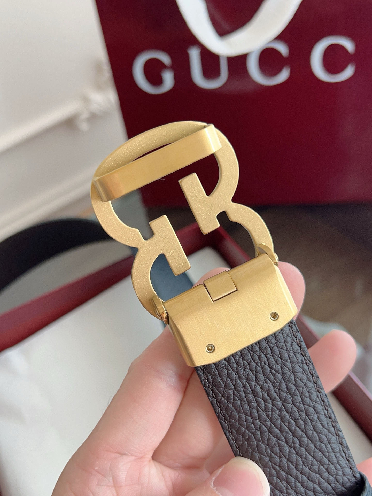 Gucci automatic smooth buckle double-sided cowhide belt width 3.5cm
