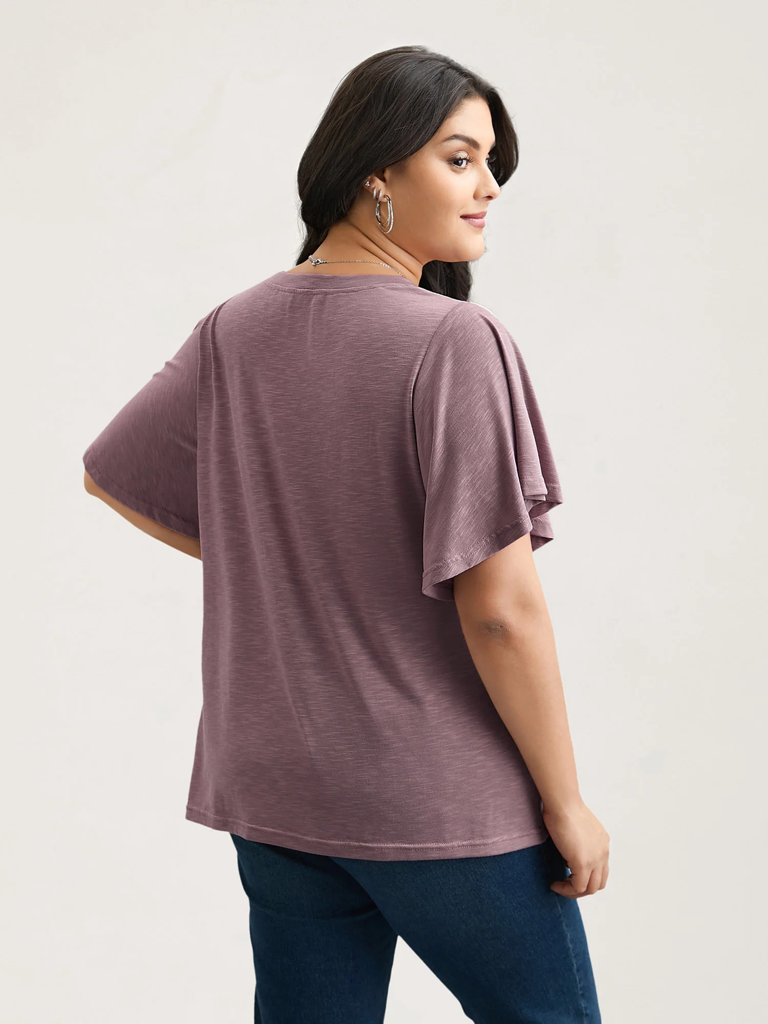 V-Neck Stretchy Flared Sleeve T-Shirt